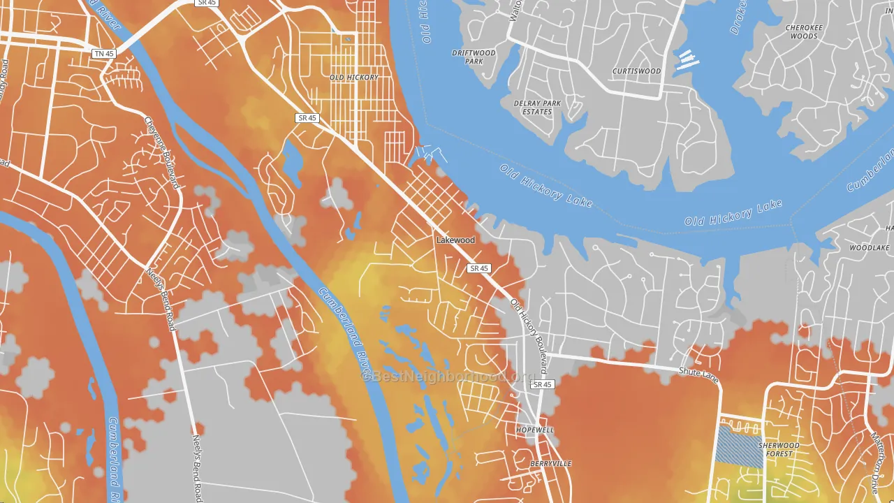 Bike Grade map of Lakewood, TN