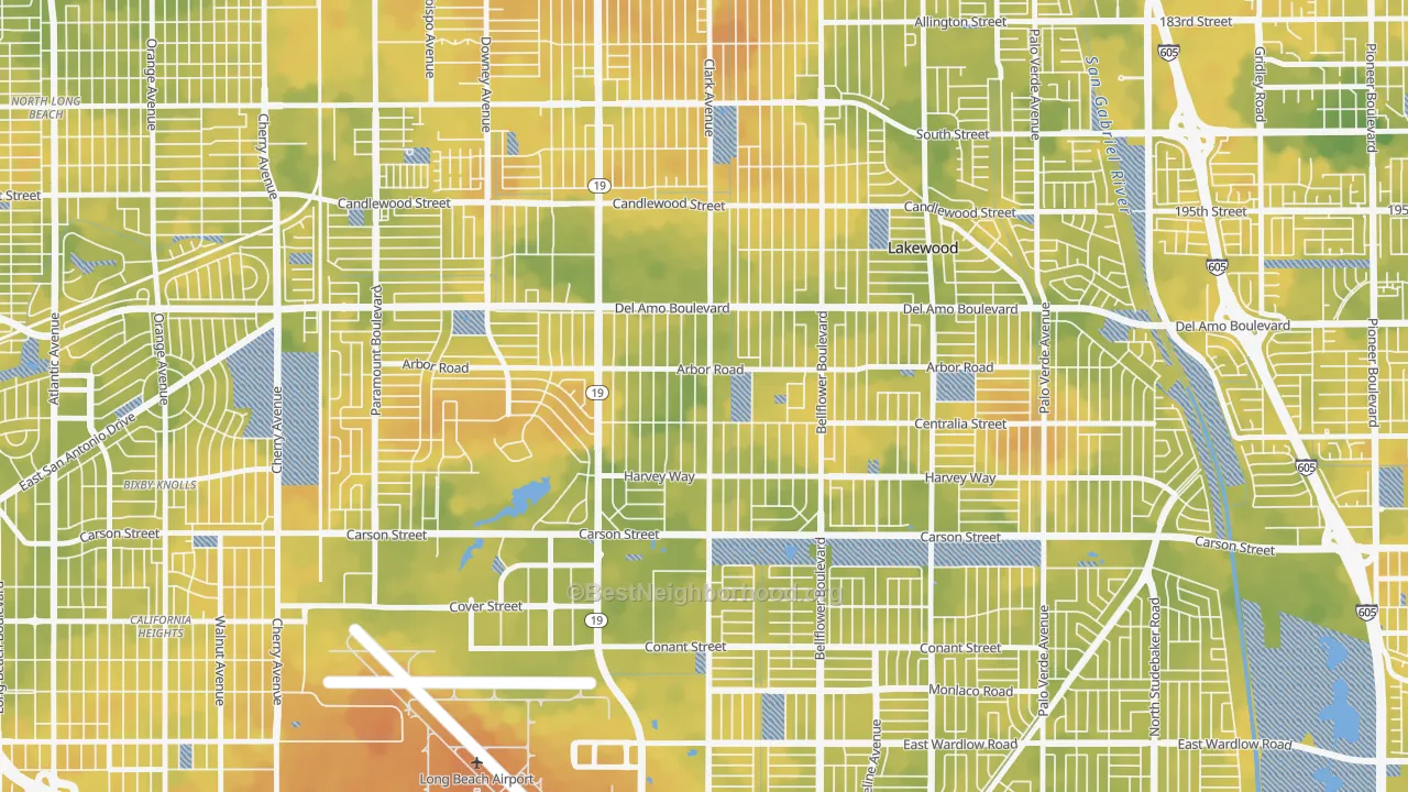 Bike Grade map of Lakewood Village, Long Beach, CA