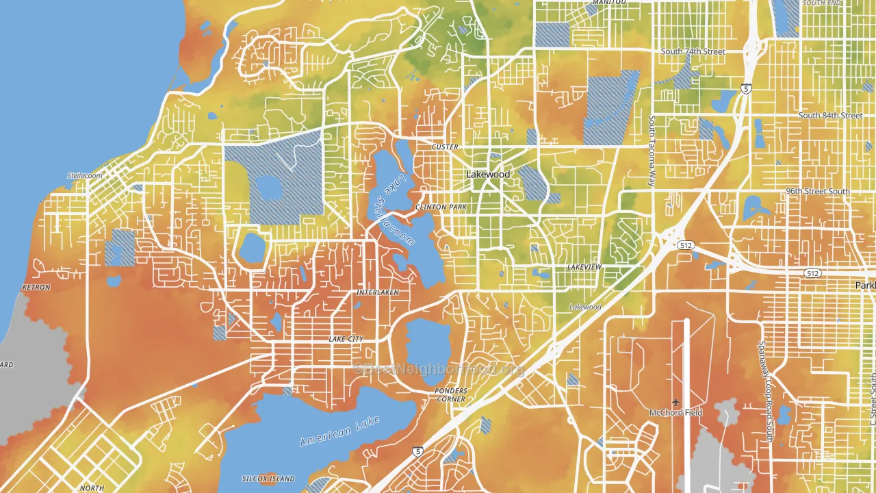 Bike Grade map of Lakewood, WA