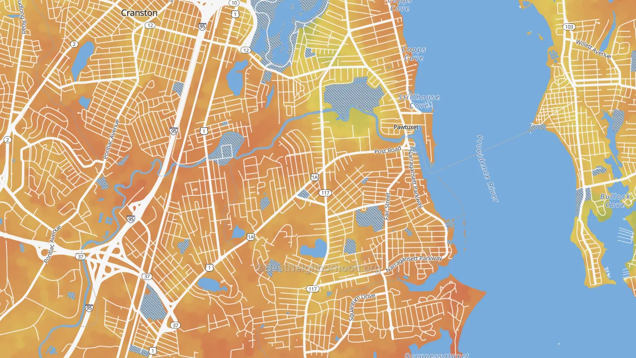 Bike Grade map of Lakewood, Warwick, RI