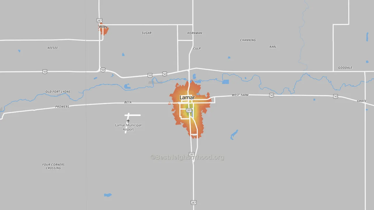Bike Grade map of Lamar, CO