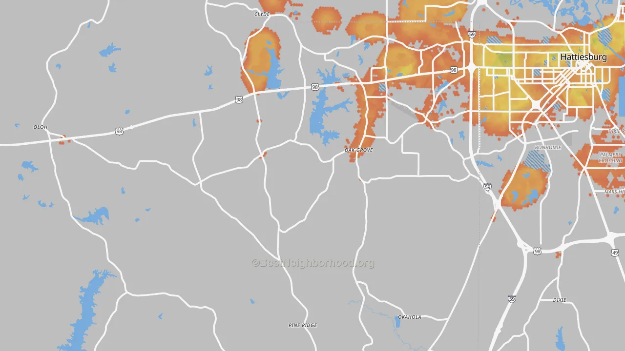 Bike Grade map of Lamar County, MS