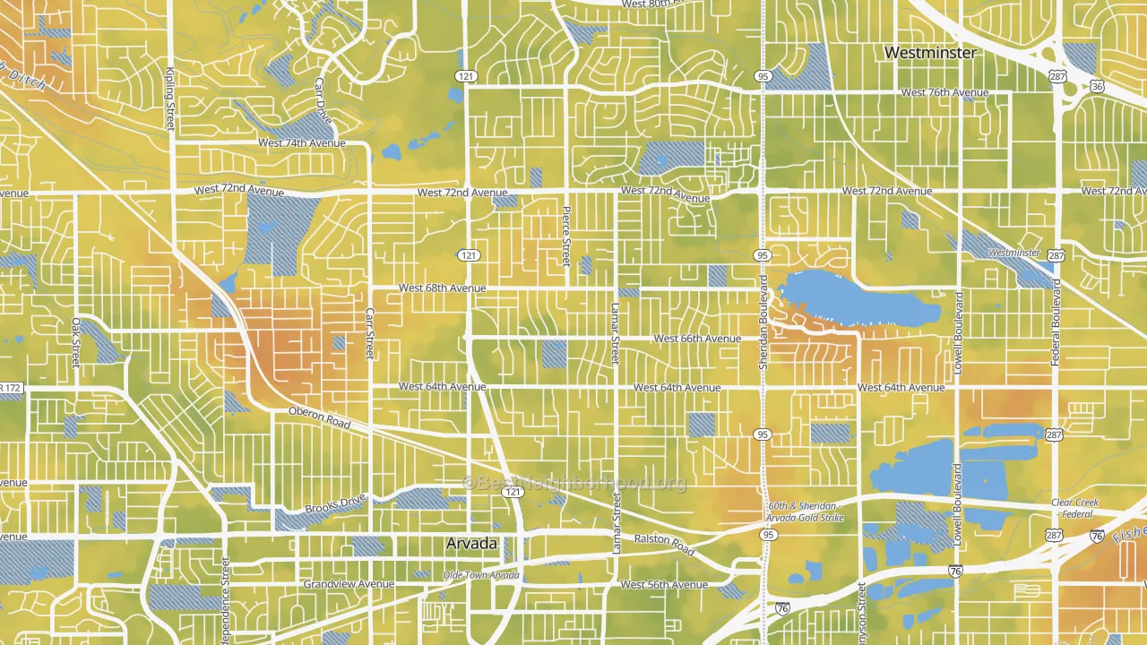 Bike Grade map of Lamar Heights Area, Arvada, CO