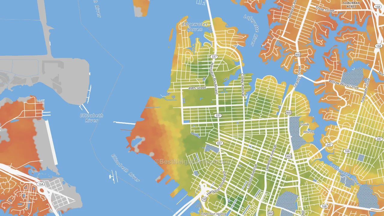 Bike Grade map of Lamberts Point, Norfolk, VA