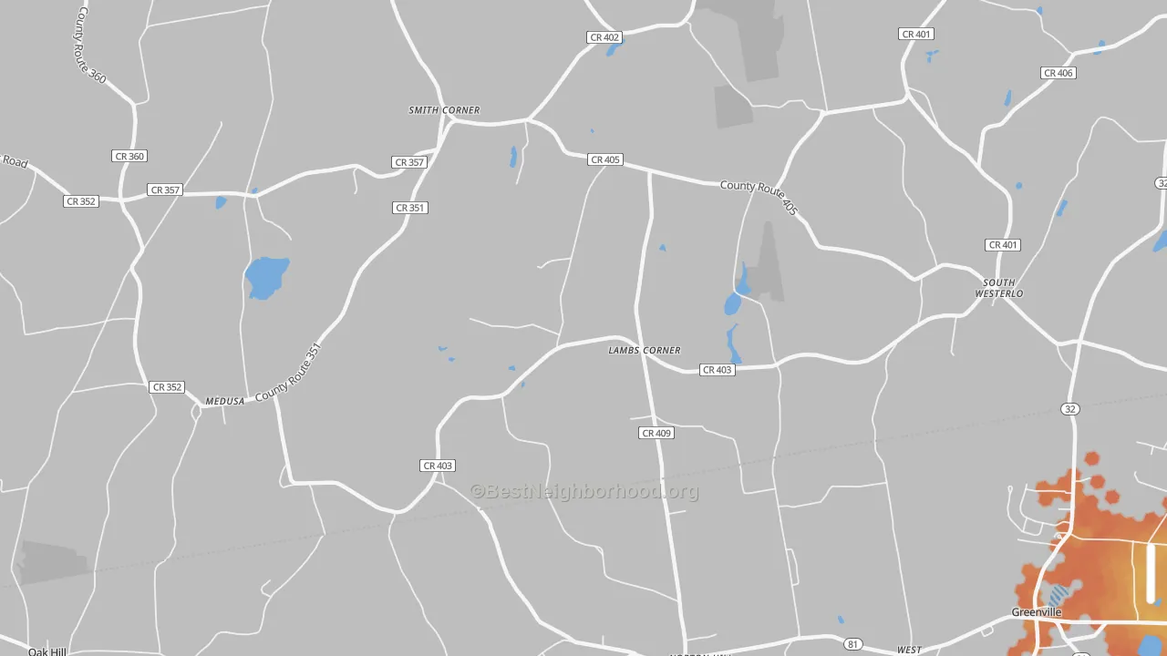 Bike Grade map of Lambs Corner, NY
