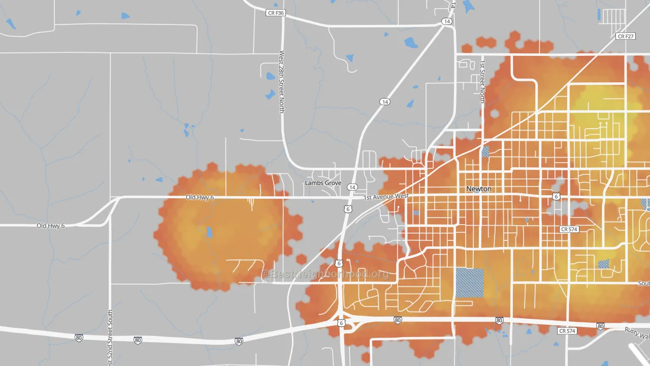 Bike Grade map of Lambs Grove, IA