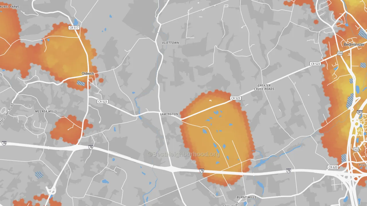 Bike Grade map of Lamington, NJ