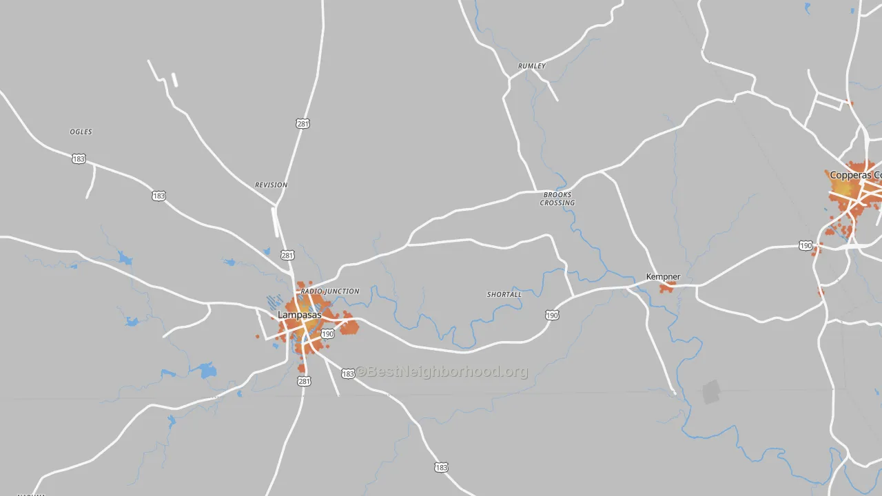 Bike Grade map of Lampasas County, TX