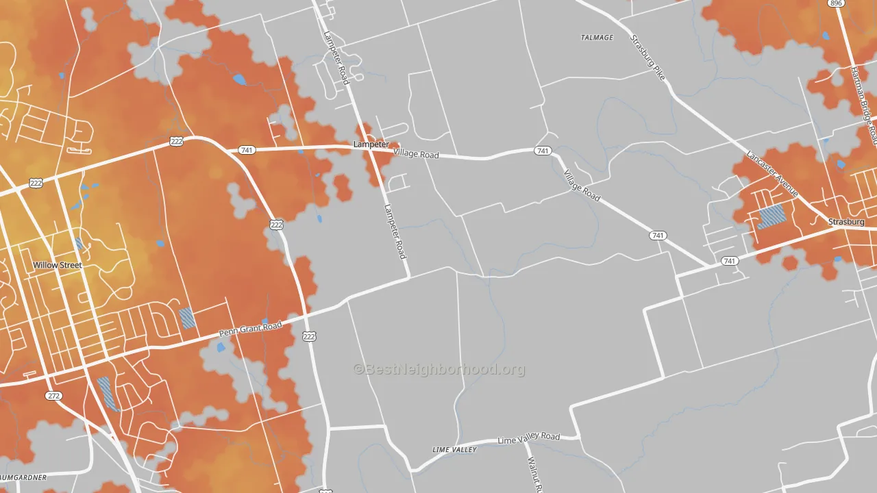 Bike Grade map of Lampeter, PA