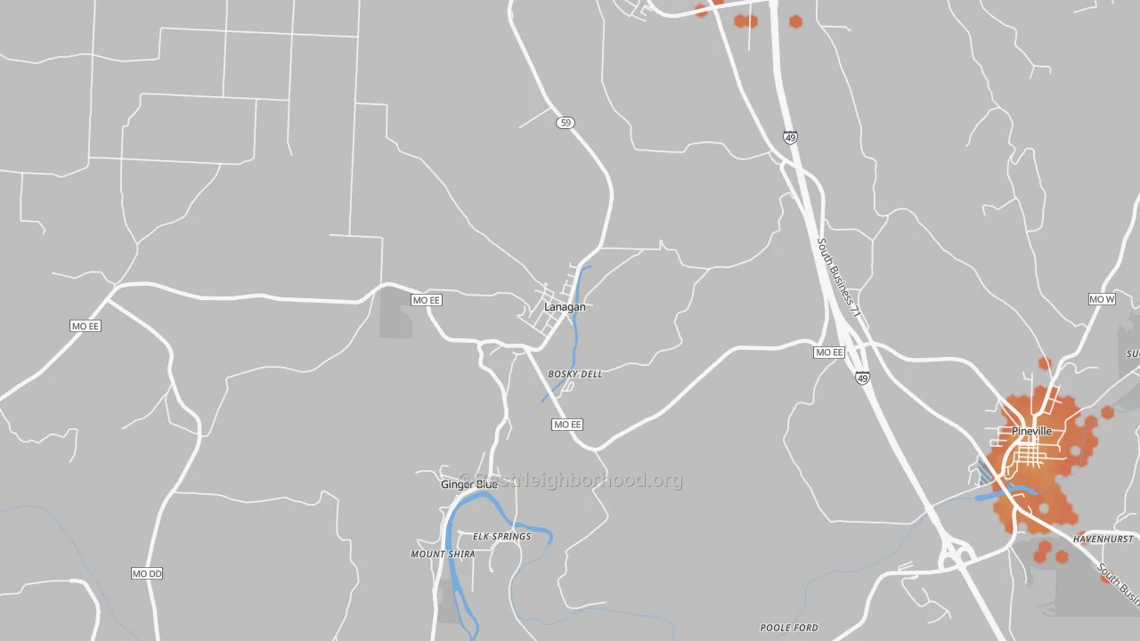 Bike Grade map of Lanagan, MO