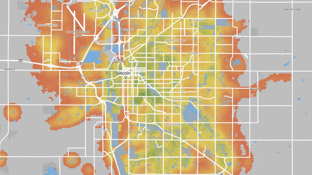 Bike Grade map of Lancaster County, NE