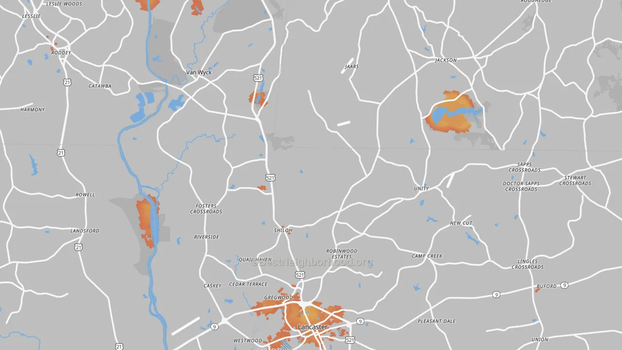 Bike Grade map of Lancaster County, SC