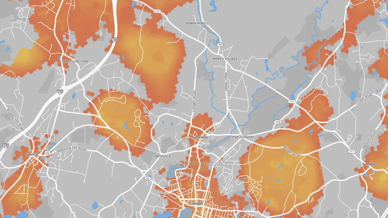 Bike Grade map of Lancaster, MA