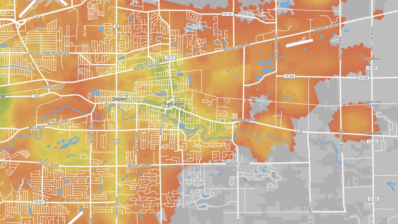 Bike Grade map of Lancaster, NY