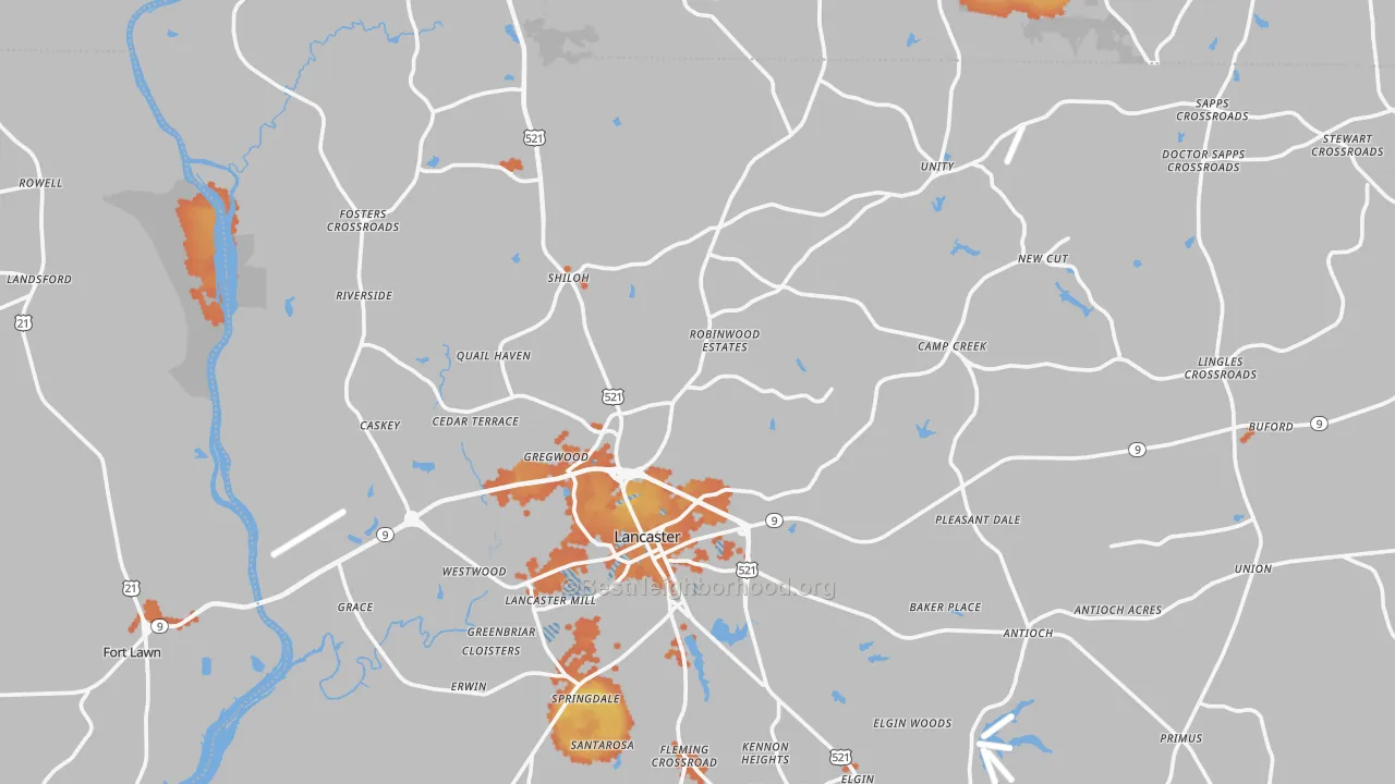 Bike Grade map of Lancaster, SC