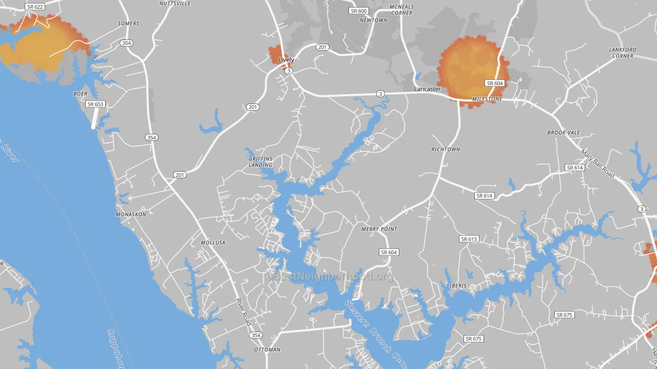 Bike Grade map of Lancaster, VA