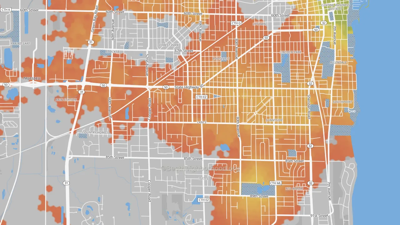 Bike Grade map of Lance, Kenosha, WI