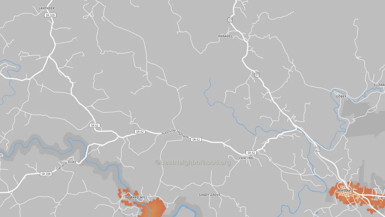Bike Grade map of Lancing, TN