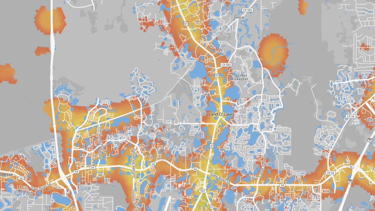 Bike Grade map of Land O' Lakes, FL