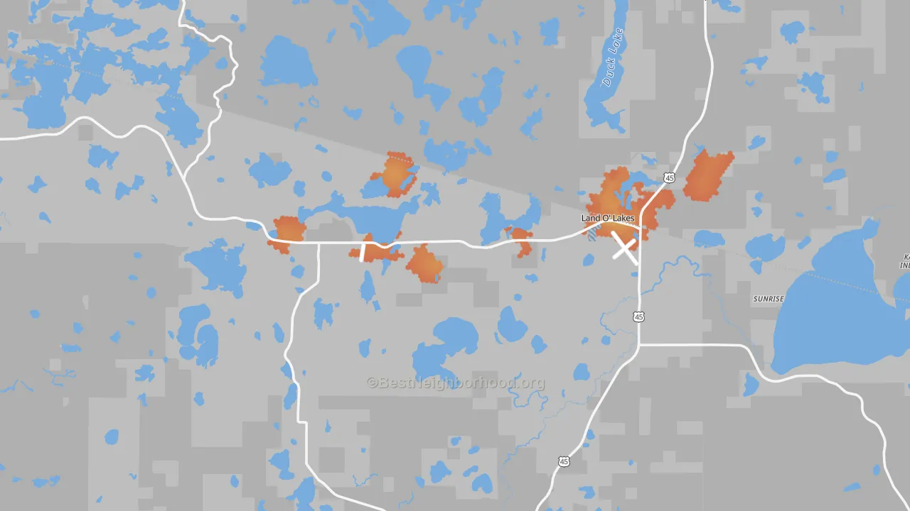 Bike Grade map of Land O' Lakes, WI