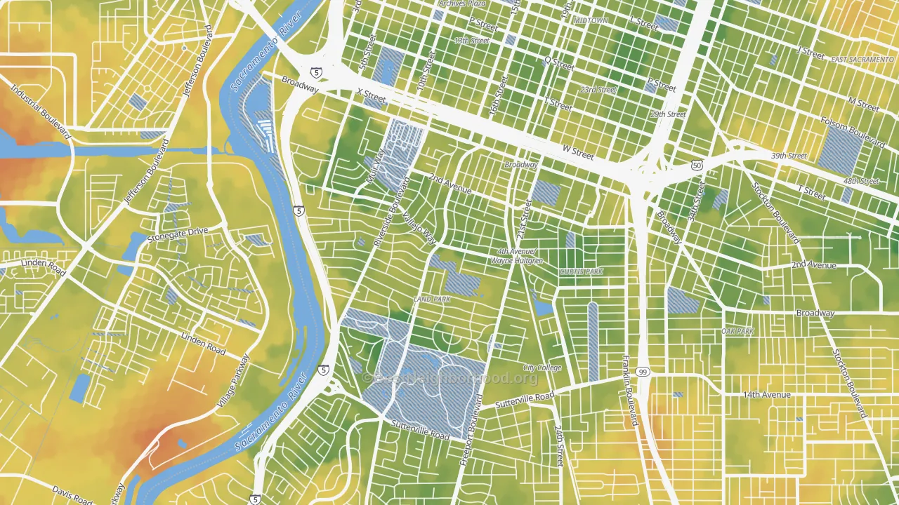 Bike Grade map of Land Park, Sacramento, CA