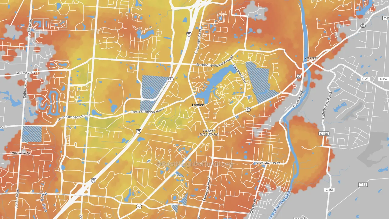 Bike Grade map of Landen, OH