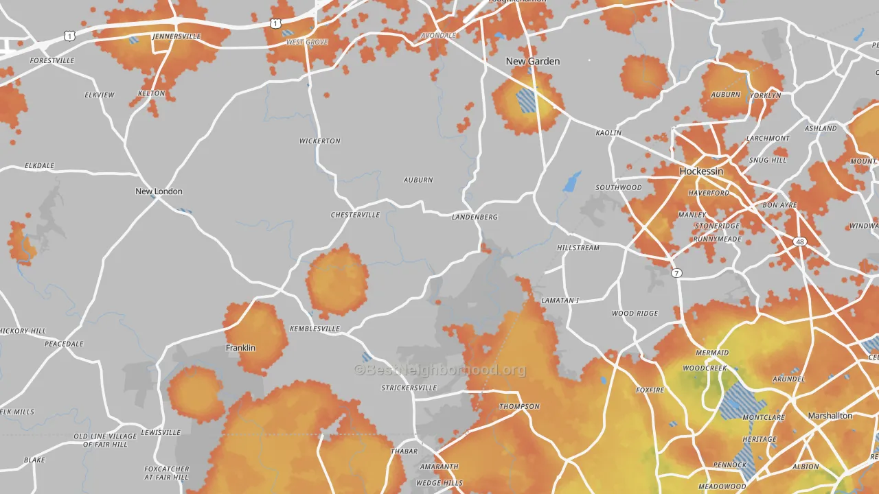 Bike Grade map of Landenberg, PA