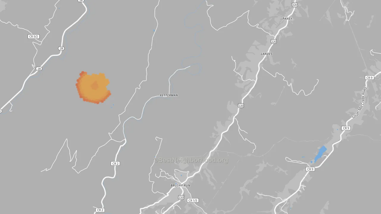 Bike Grade map of Landes, WV