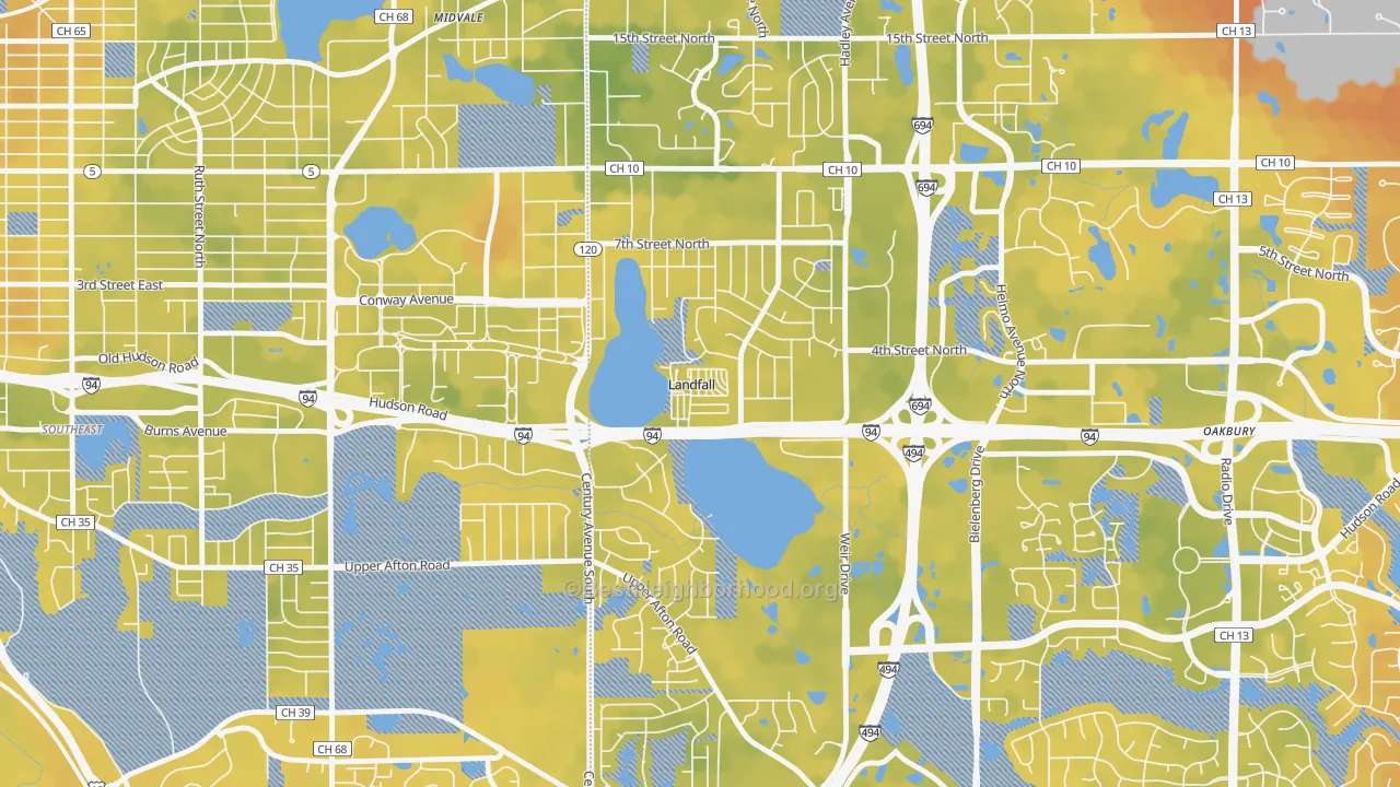 Bike Grade map of Landfall, MN