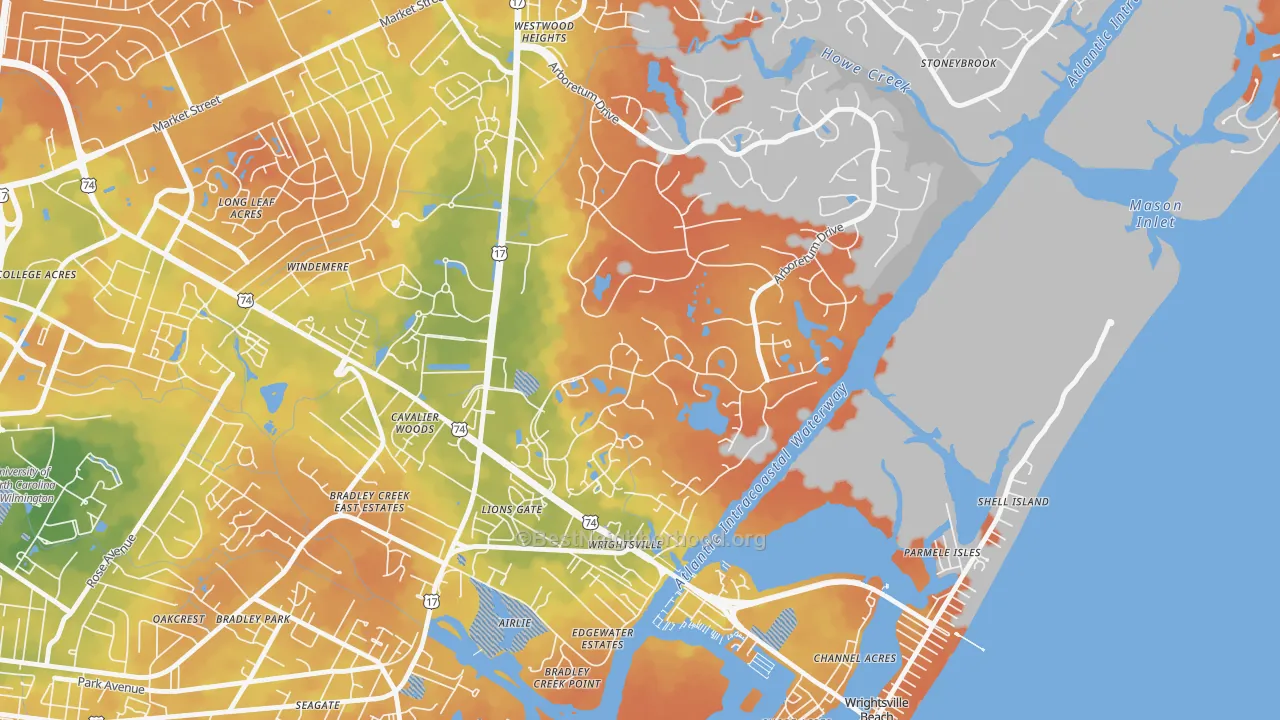 Bike Grade map of Landfall, Wilmington, NC