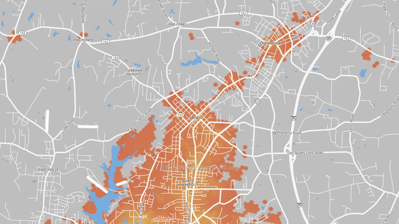 Bike Grade map of Landis, NC