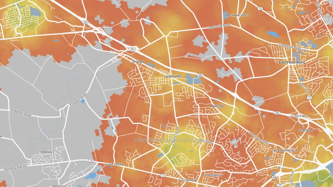 Bike Grade map of Landisville, PA