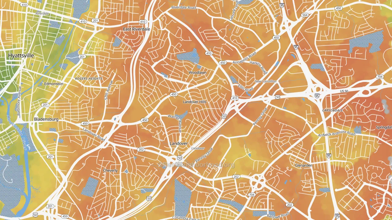 Bike Grade map of Landover Hills, MD