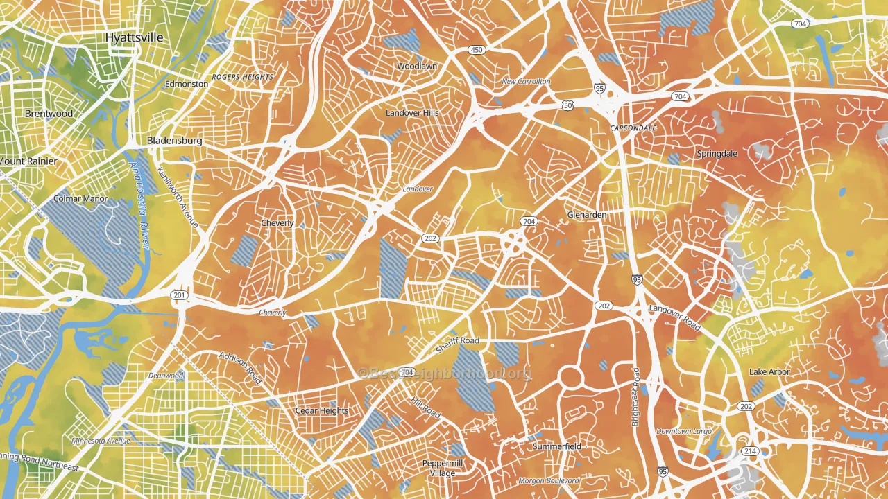 Bike Grade map of Landover, MD