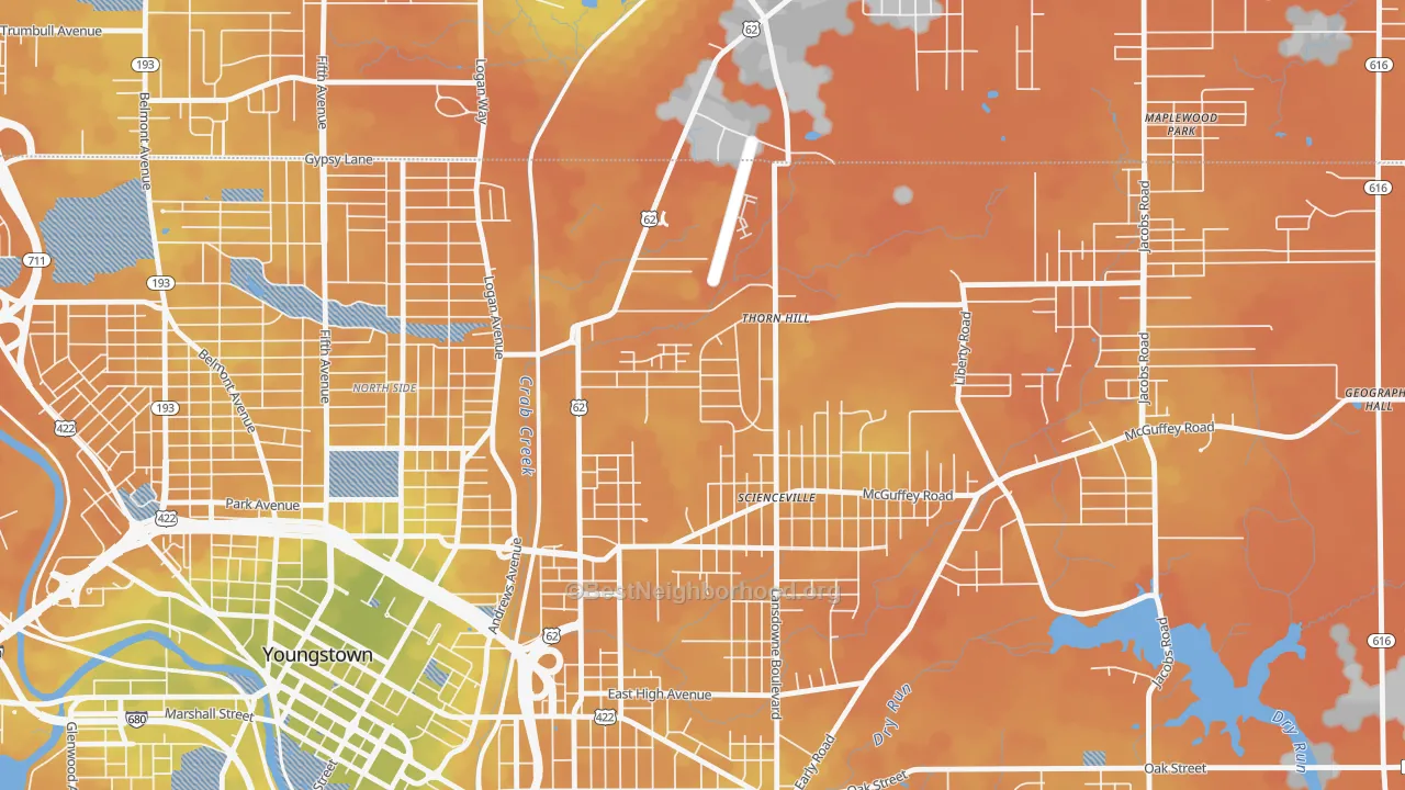 Bike Grade map of Landsdowne, Youngstown, OH