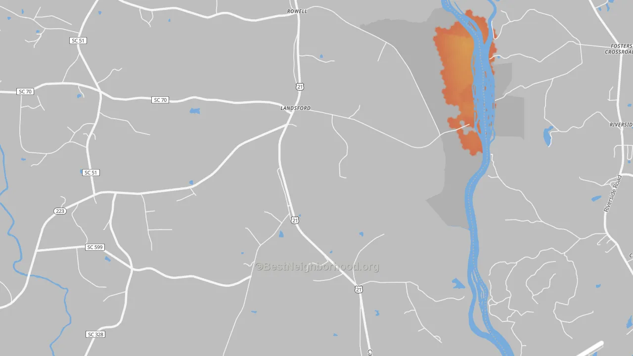 Bike Grade map of Landsford, SC