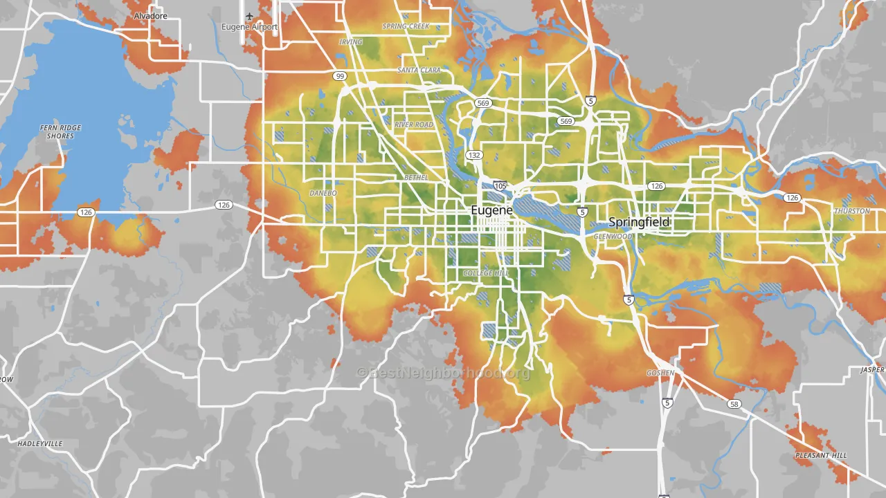 Bike Grade map of Lane County, OR