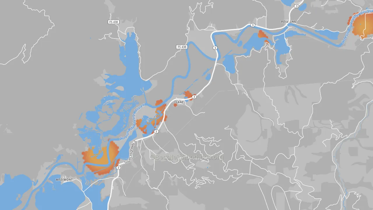Bike Grade map of Lane, ID