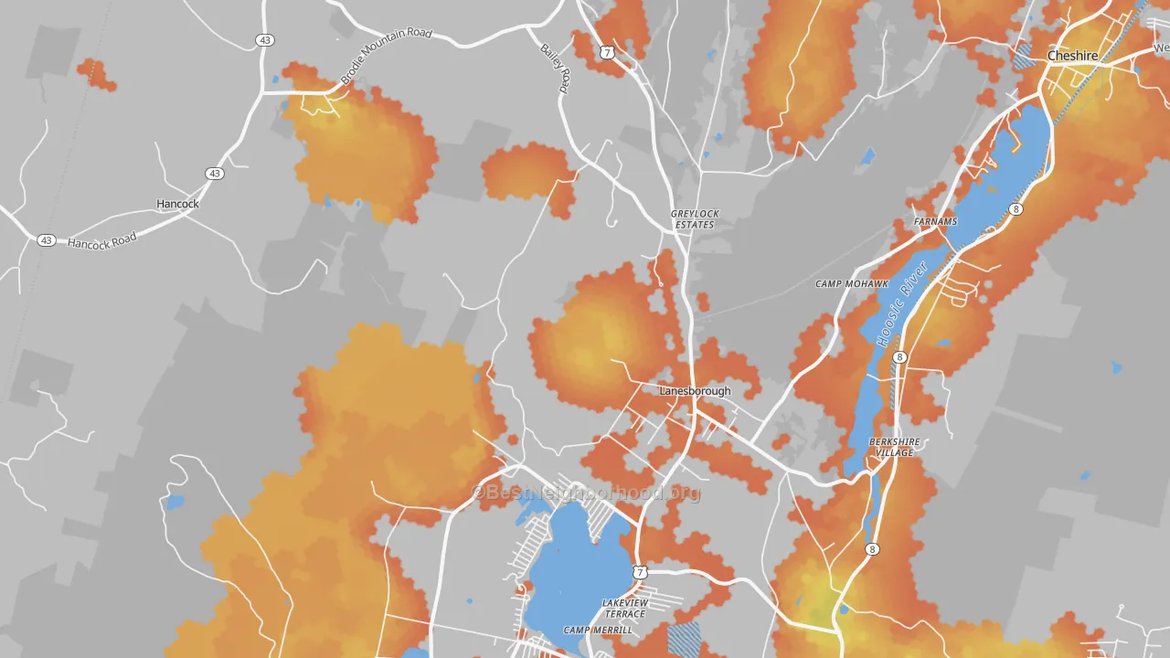 Bike Grade map of Lanesboro, MA