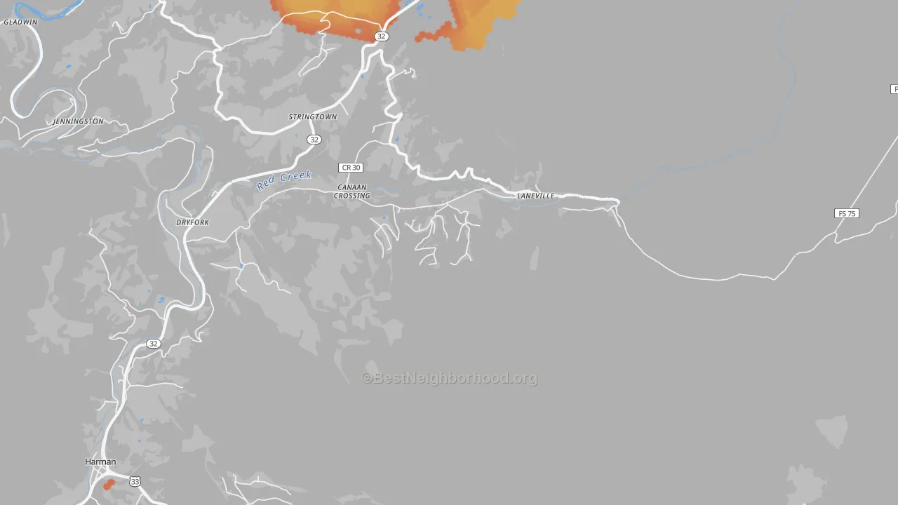 Bike Grade map of Laneville, WV