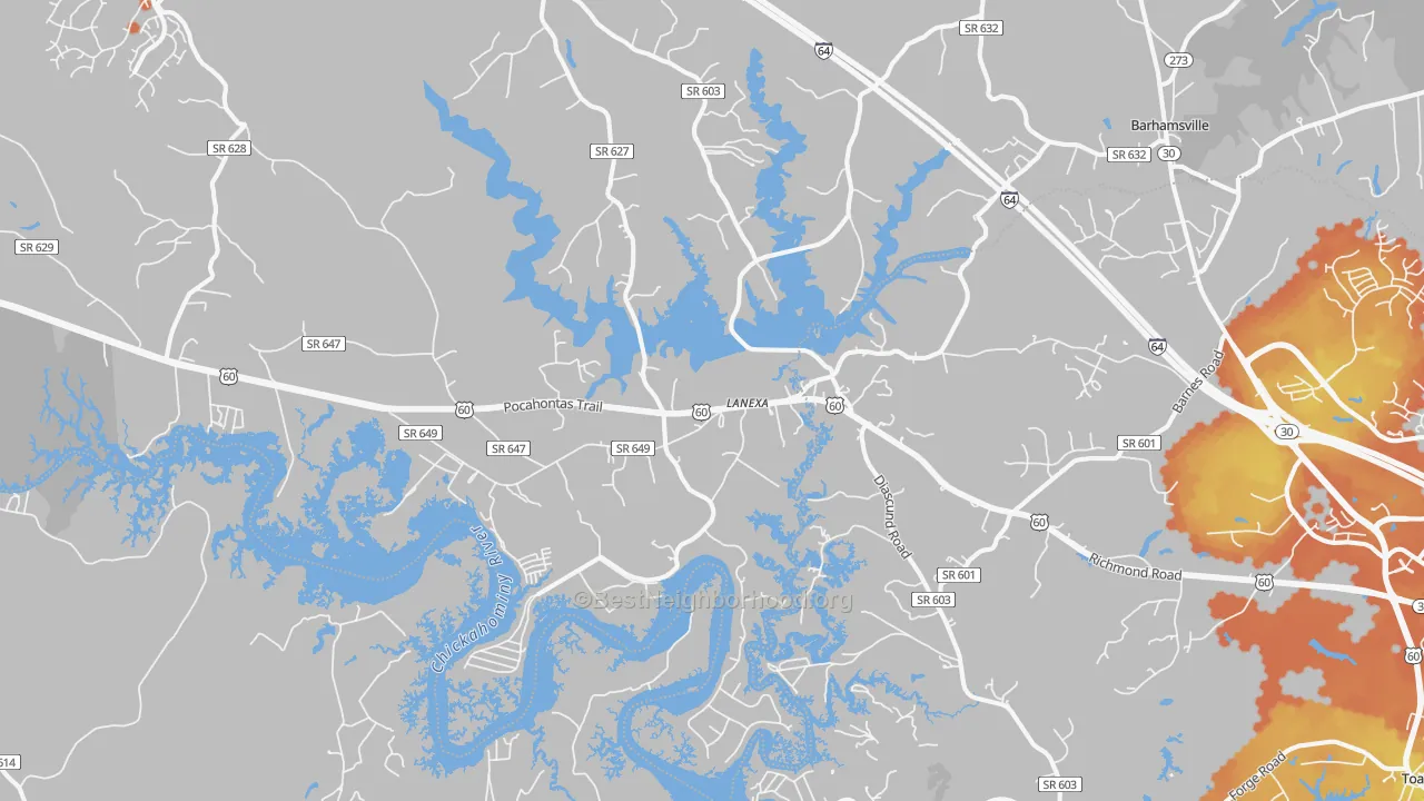 Bike Grade map of Lanexa, VA