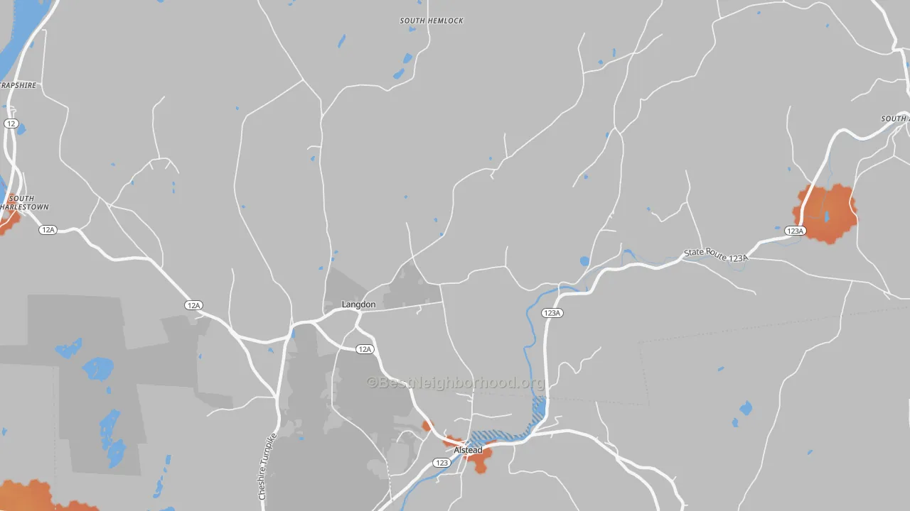Bike Grade map of Langdon, NH