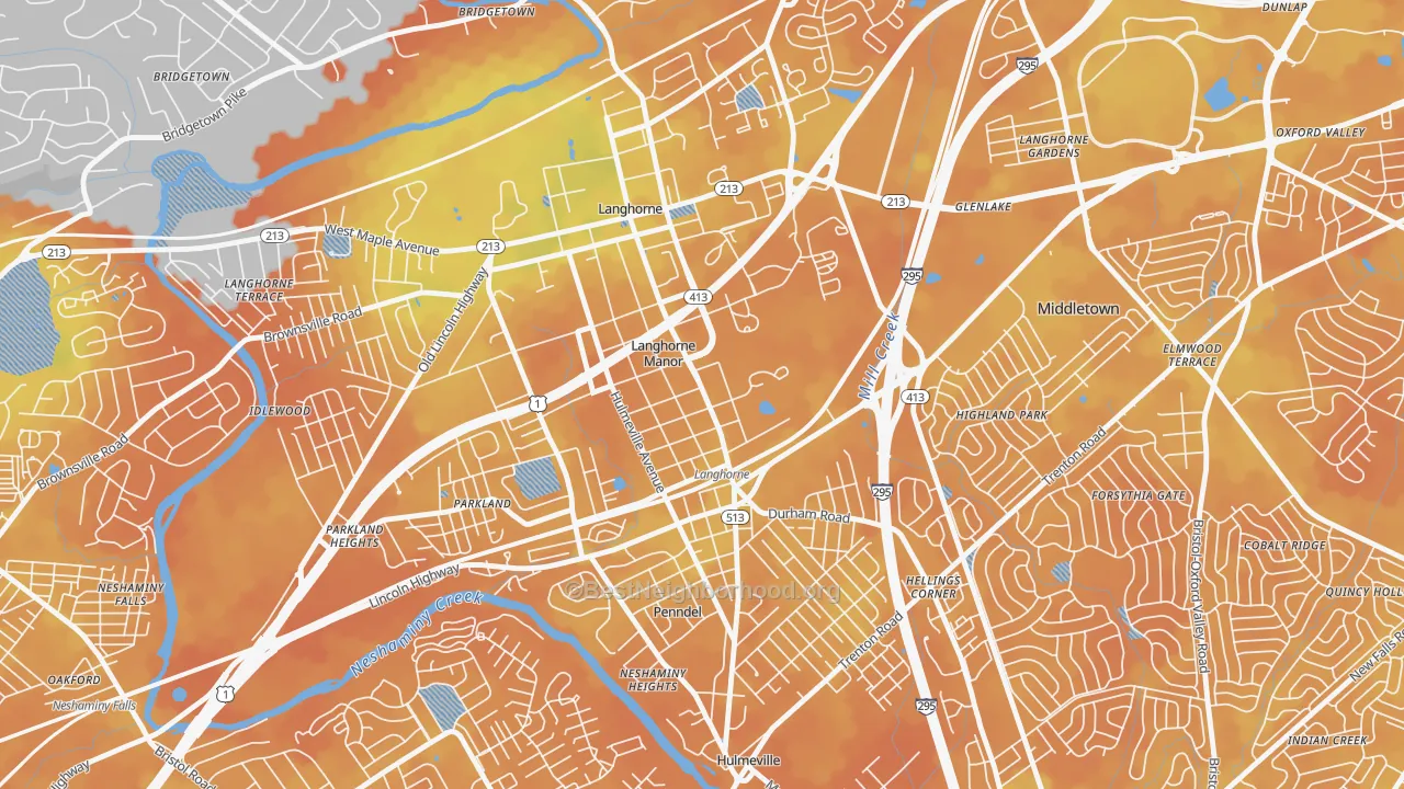 Bike Grade map of Langhorne Manor, PA