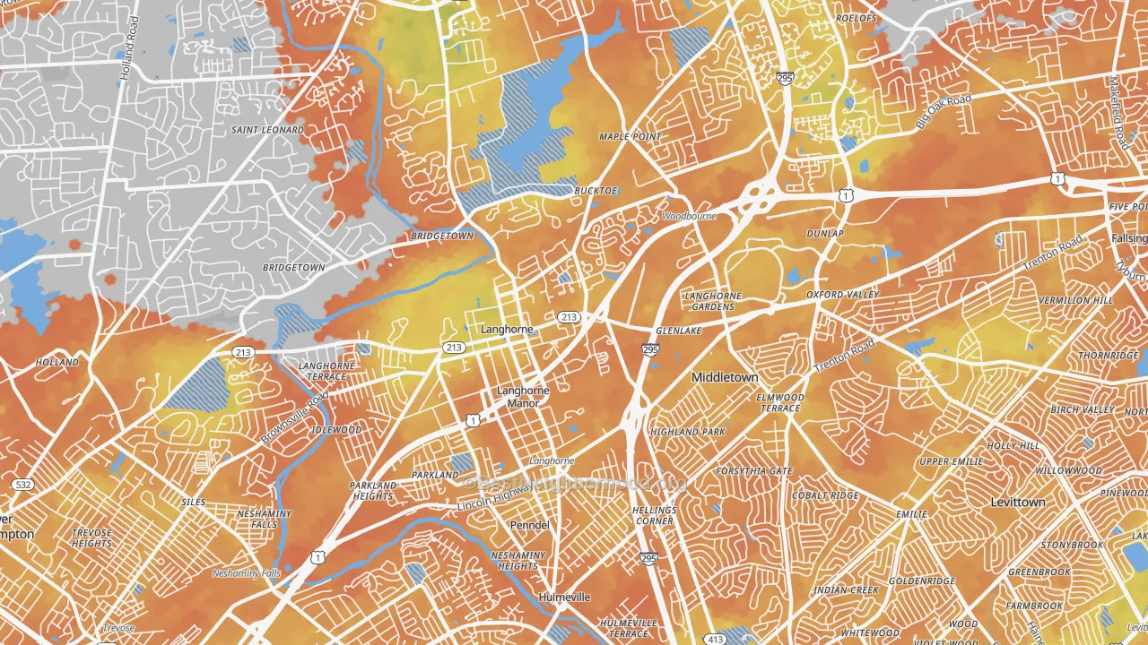 Bike Grade map of Langhorne, PA