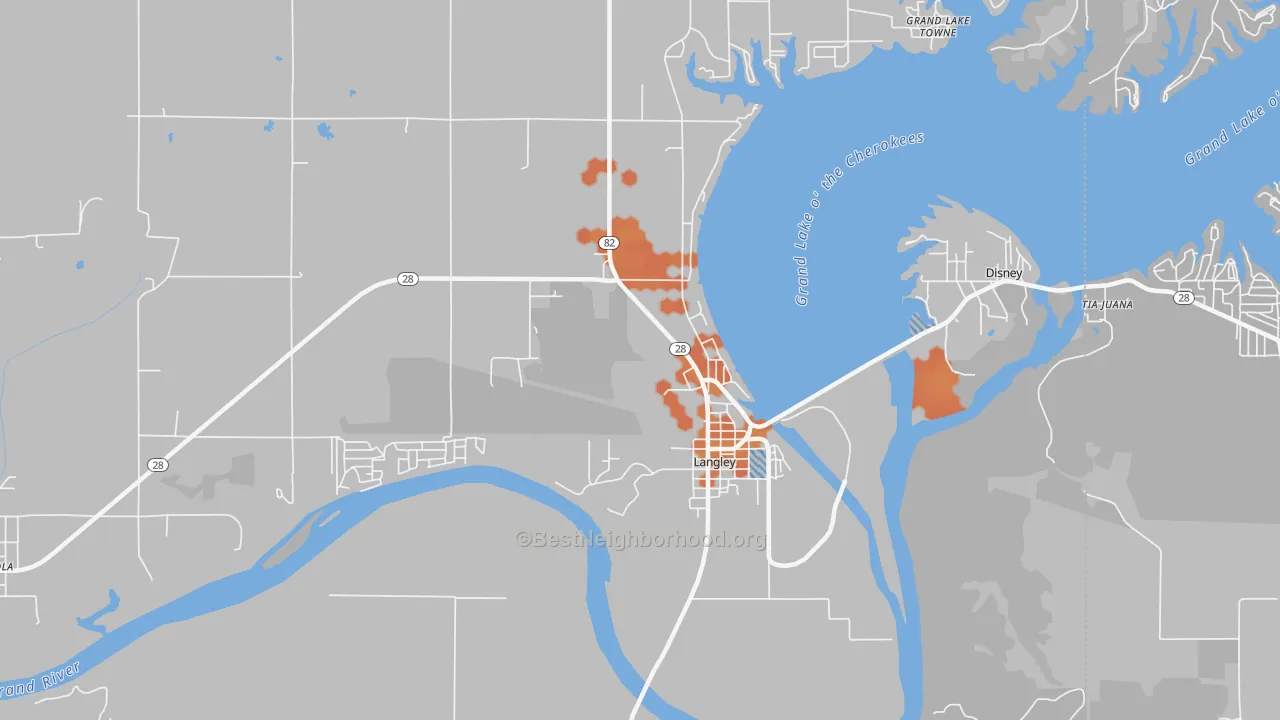 Bike Grade map of Langley, OK
