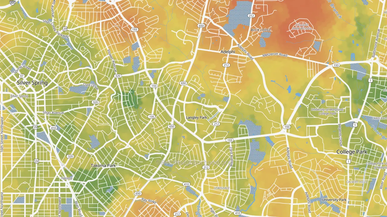 Bike Grade map of Langley Park, Hyattsville, MD