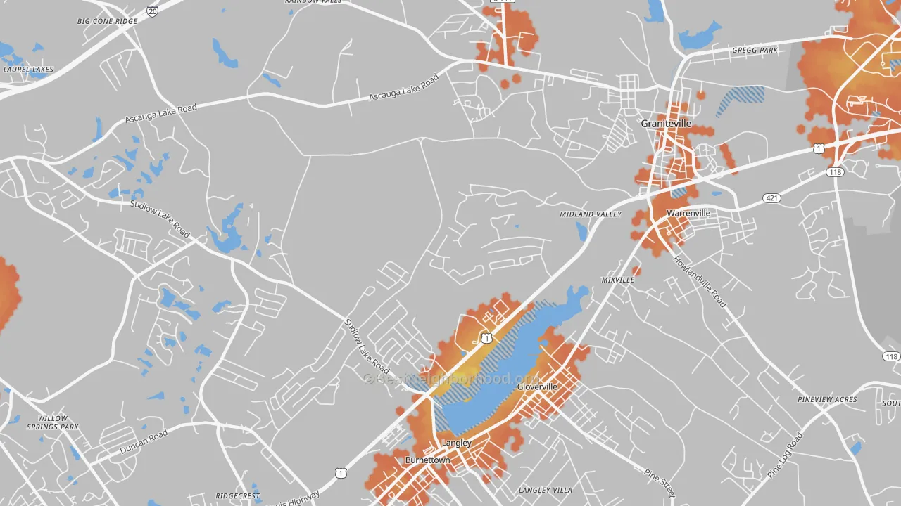 Bike Grade map of Langley, SC