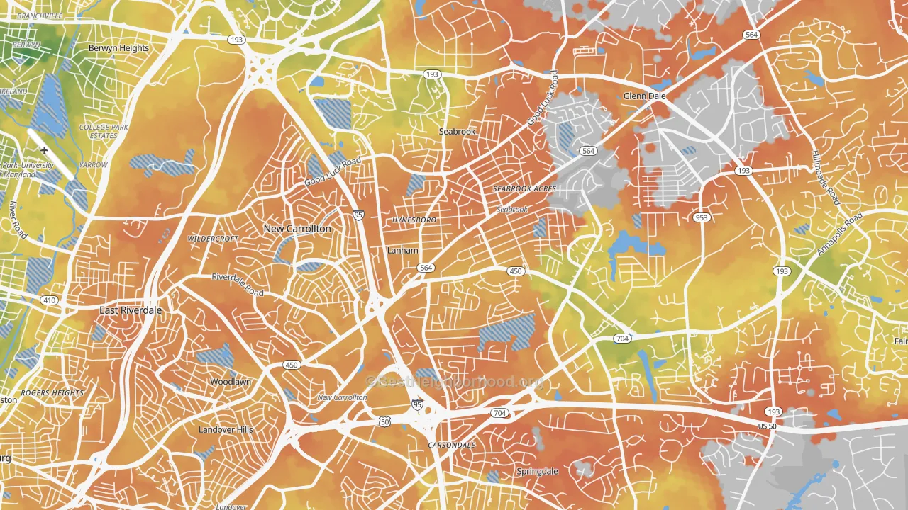Bike Grade map of Lanham, MD