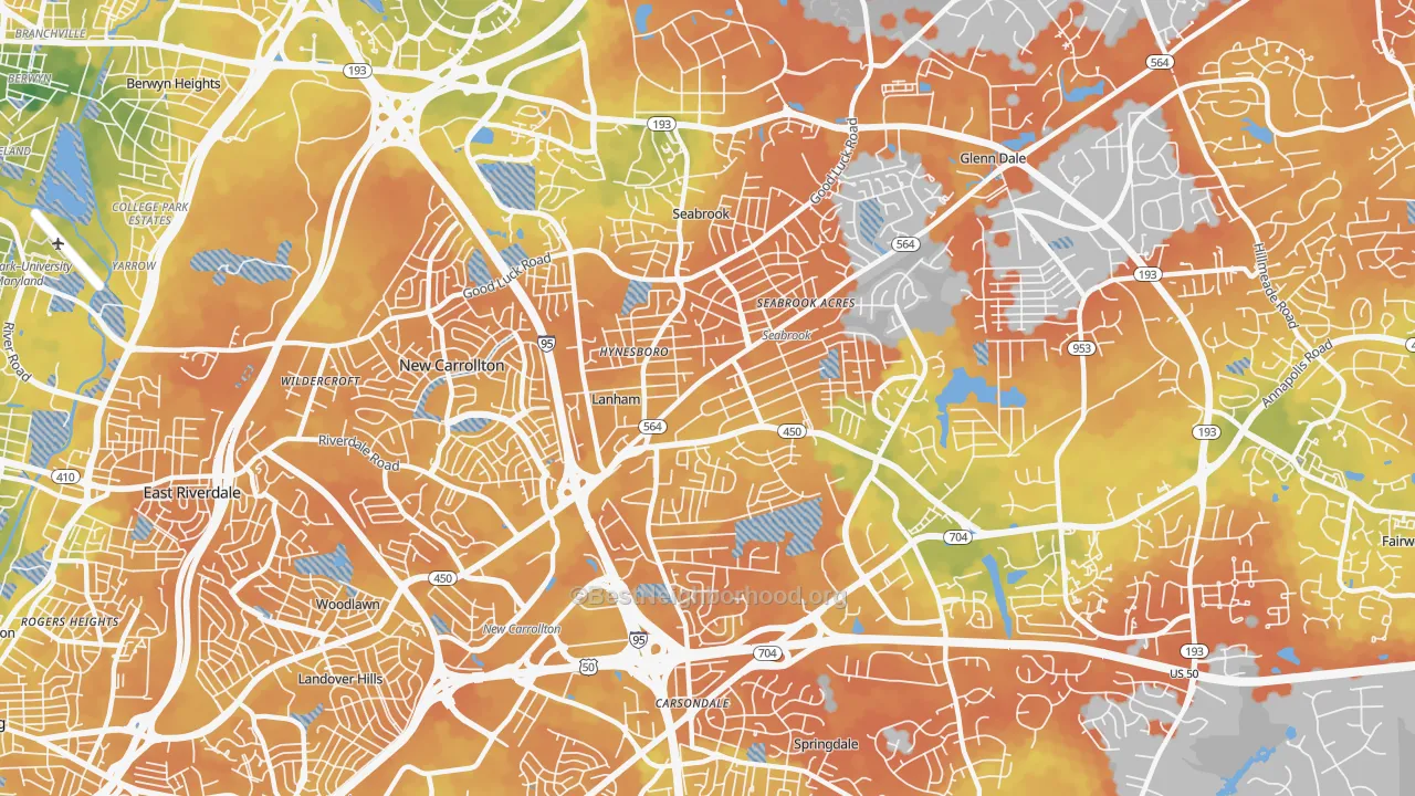 Bike Grade map of Lanham-Seabrook, Lanham, MD