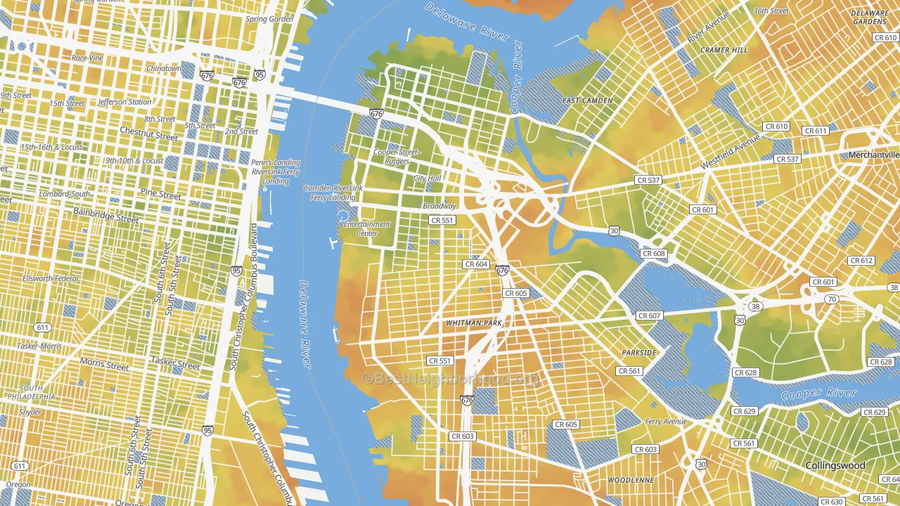 Bike Grade map of Lanning Square, Camden, NJ